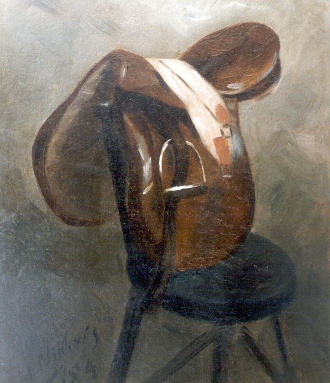 Hart Nibbrig F.  | Ferdinand Hart Nibbrig, Saddle, oil on panel 29.5 x 25.3 cm, dated '84