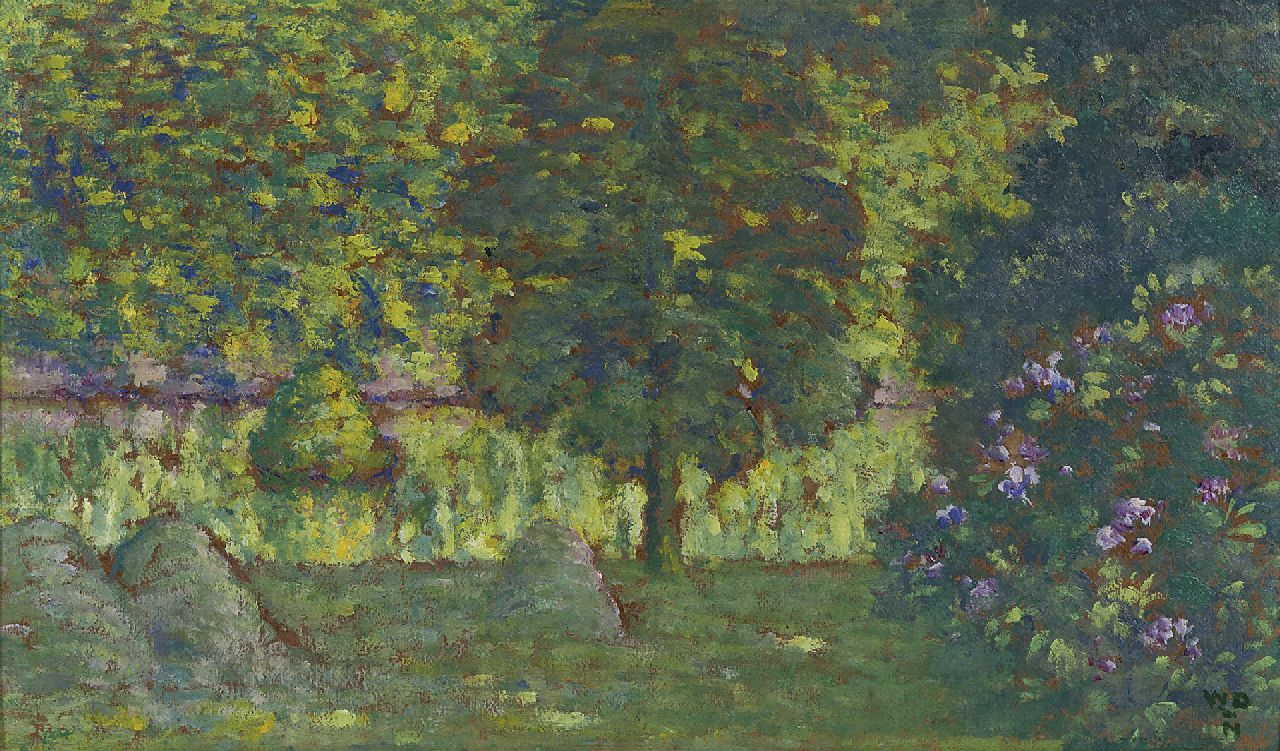 Degouve de Nuncques W.  | William Degouve de Nuncques, A park view, oil on board 29.4 x 50.0 cm, signed l.r. with initials