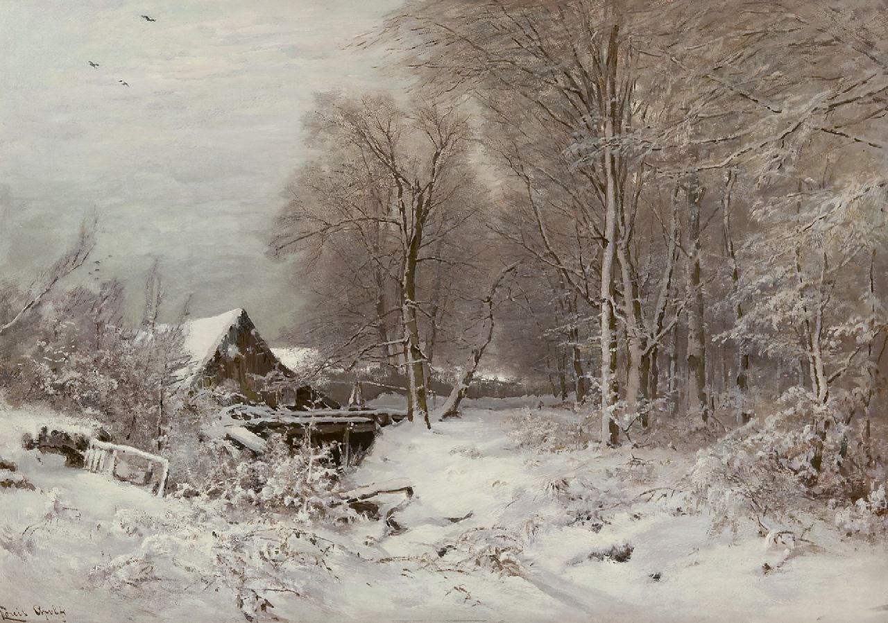 Apol L.F.H.  | Lodewijk Franciscus Hendrik 'Louis' Apol, Cottage in snowy landscape, oil on canvas 80.0 x 112.2 cm, signed l.l.