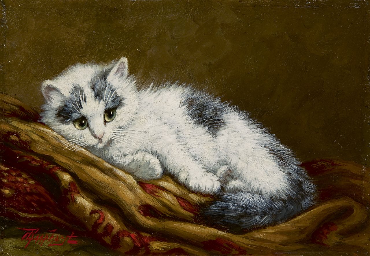 Raaphorst C.  | Cornelis Raaphorst, Kitten, oil on panel 18.2 x 26.2 cm, signed l.l.