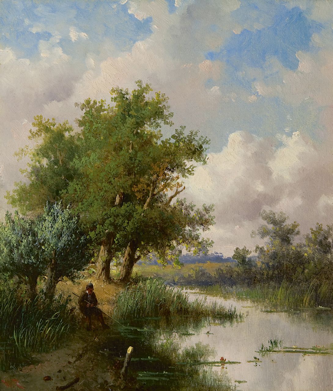 Claas Hendrik Meiners | A fisherman at a brook, oil on panel, 24.6 x 21.6 cm