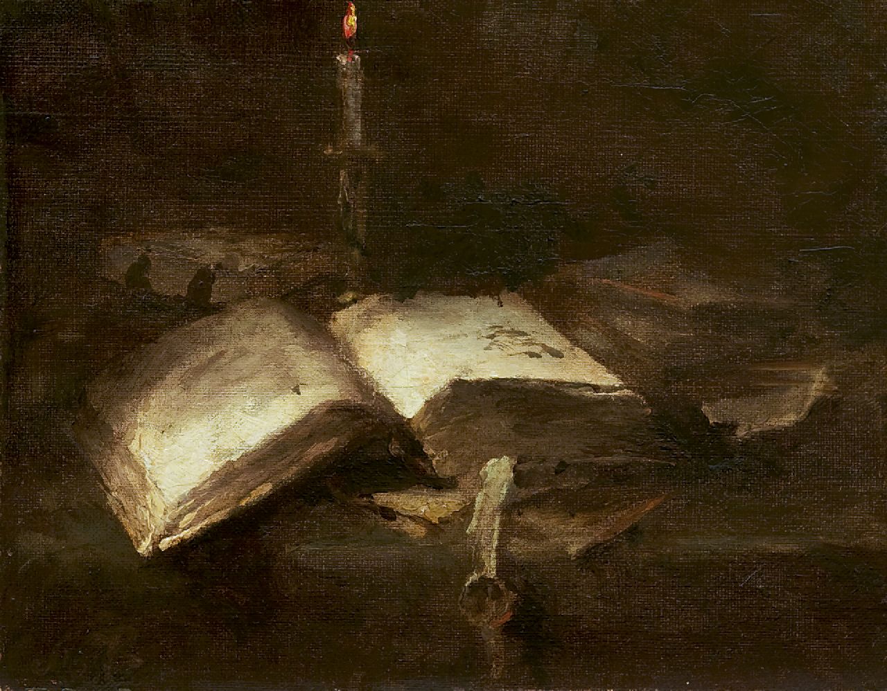 Roosenboom M.C.J.W.H.  | 'Margaretha' Cornelia Johanna Wilhelmina Henriëtta Roosenboom, Still life with a bible, oil on canvas 18.8 x 24.0 cm, signed l.l. with initials and executed in 1891