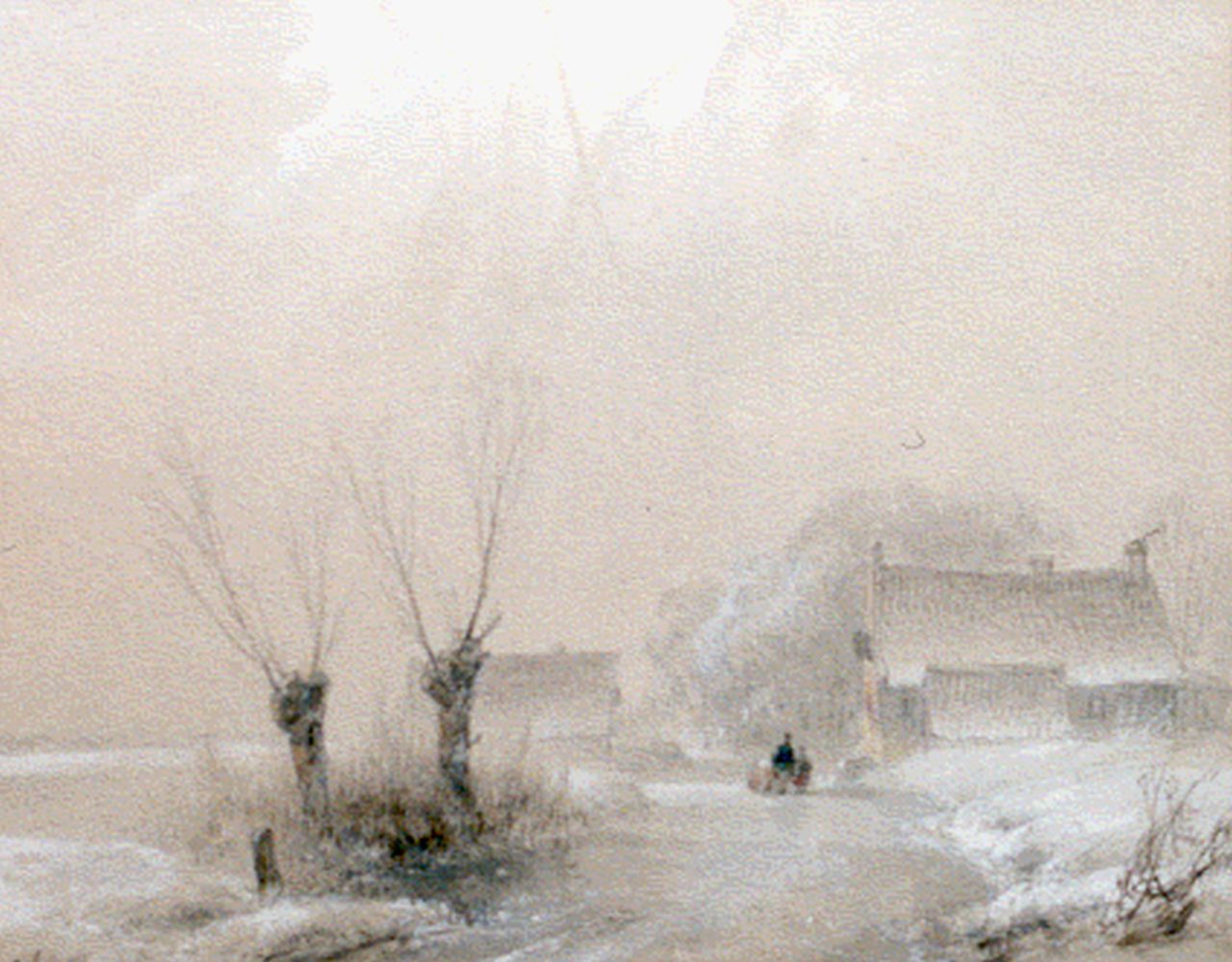 Schelfhout A.  | Andreas Schelfhout, A winter landscape, watercolour on paper 16.6 x 20.9 cm, signed l.l.