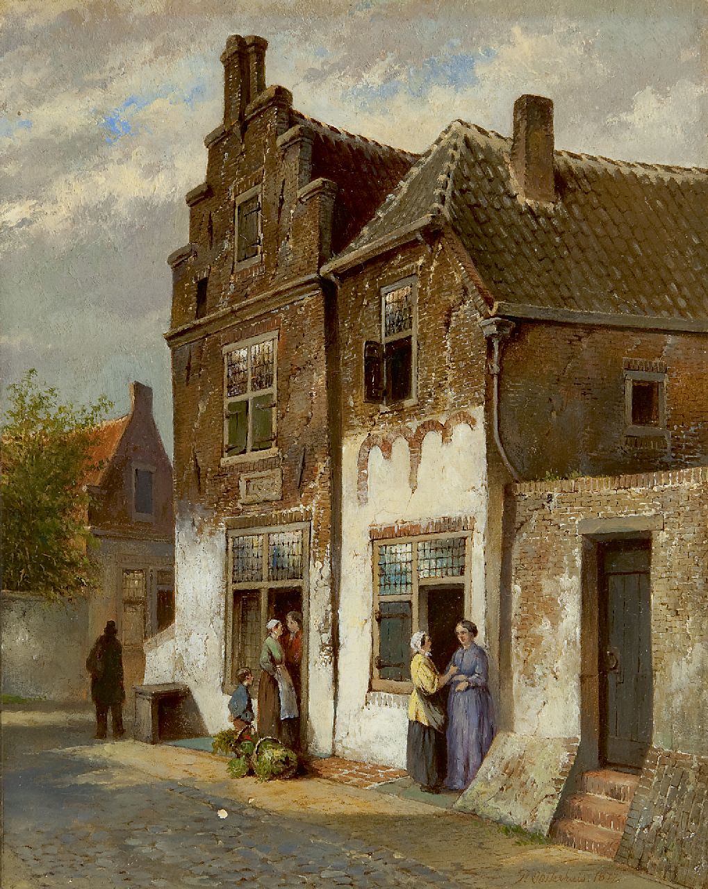 Pieter Oosterhuis | Figures in a street, oil on panel, 25.0 x 19.8 cm, signed l.r. and dated 1877