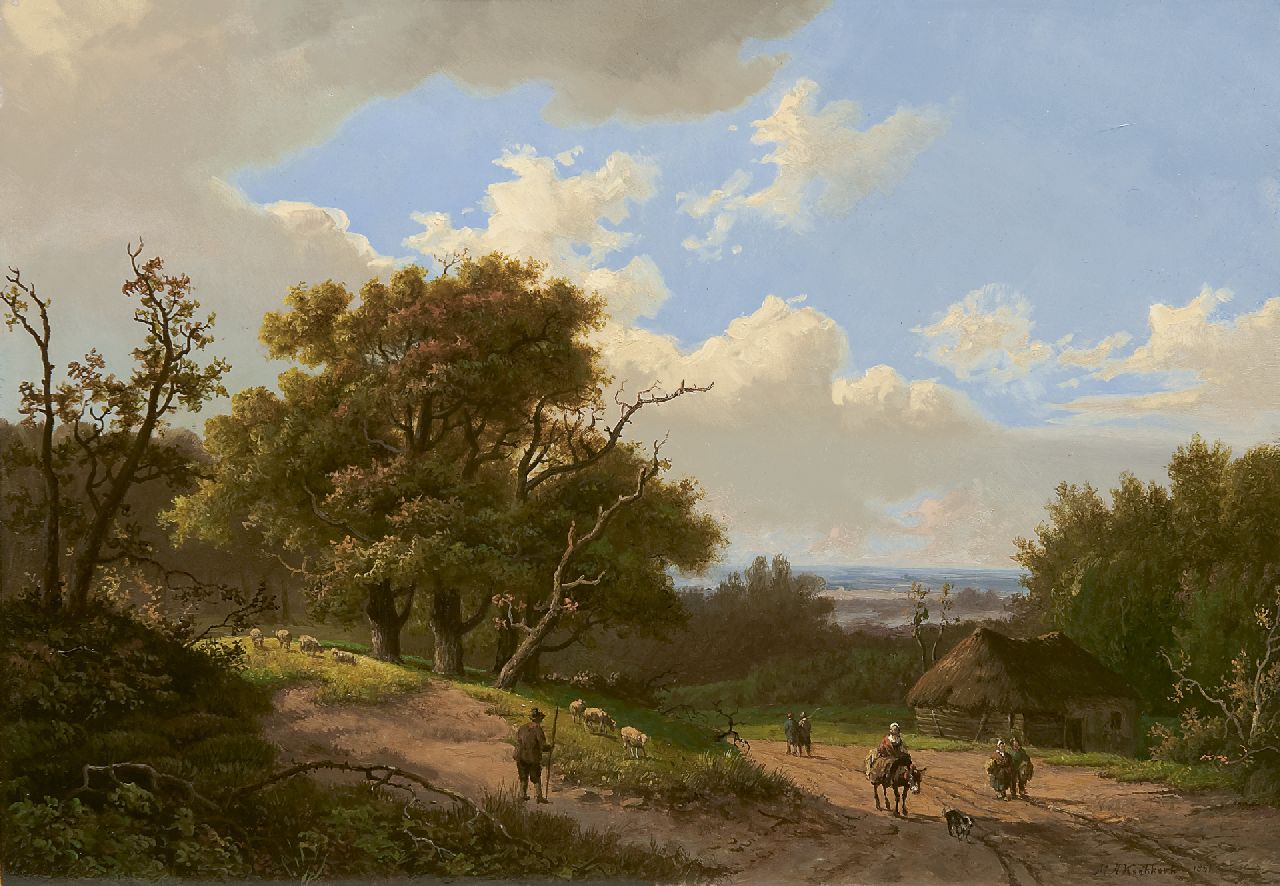 Koekkoek I M.A.  | Marinus Adrianus Koekkoek I | Paintings offered for sale | A wooded landscape with a shepherd and his flock, oil on panel 24.5 x 34.9 cm, signed l.r. and dated 1851