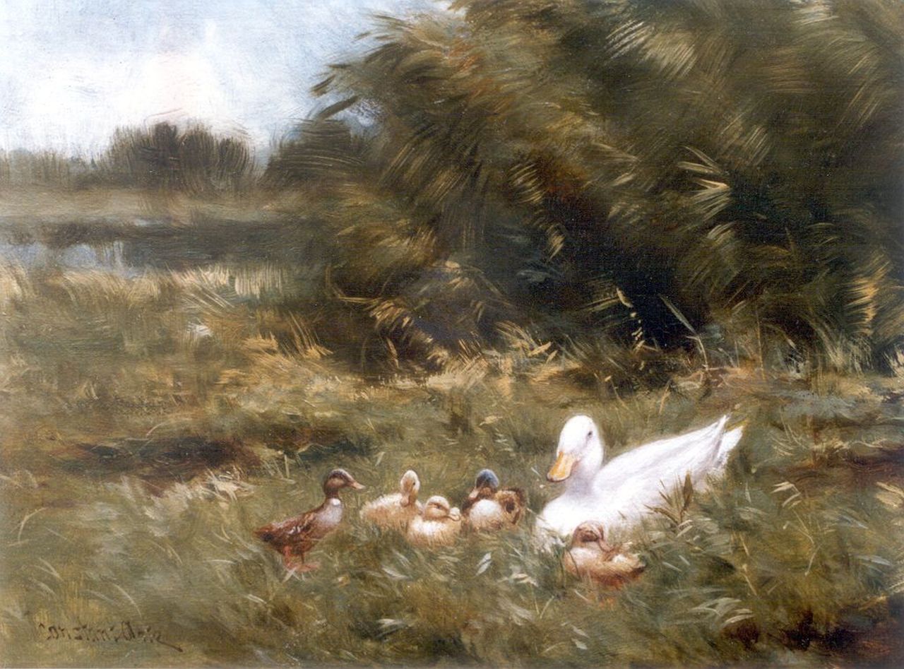 Artz C.D.L.  | 'Constant' David Ludovic Artz, Duck with ducklings in a field, oil on panel 21.2 x 26.9 cm, signed l.r.