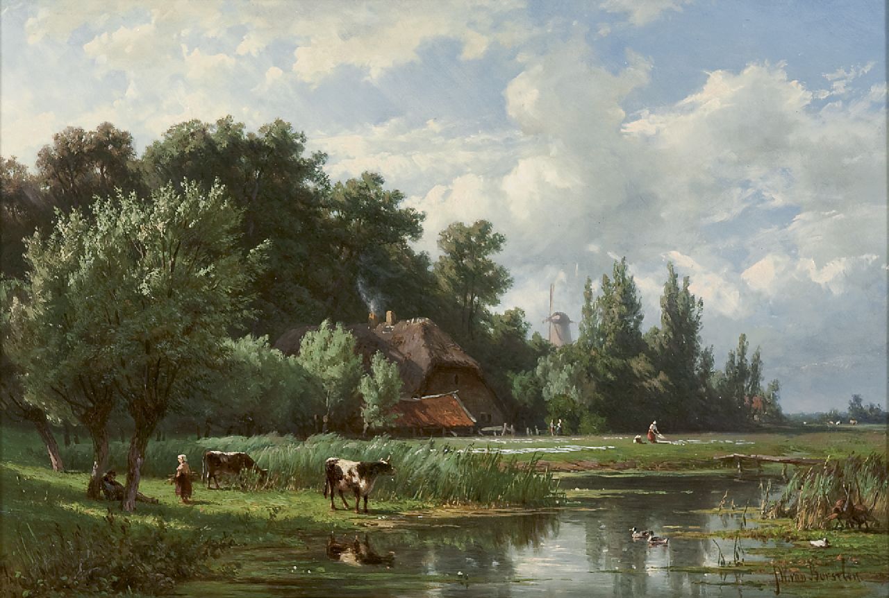 Borselen J.W. van | Jan Willem van Borselen, A Dutch polder landscape, oil on panel 30.2 x 44.3 cm, signed l.r.