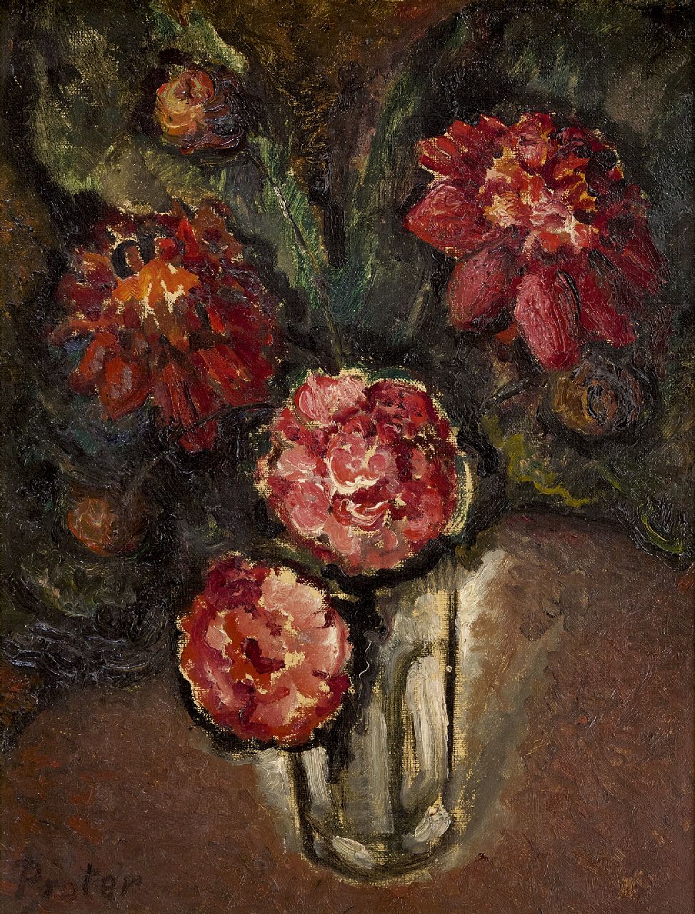 Praetere J. De | Jules De Praetere | Paintings offered for sale | Red flowers, oil on canvas 45.7 x 34.7 cm, signed l.l.