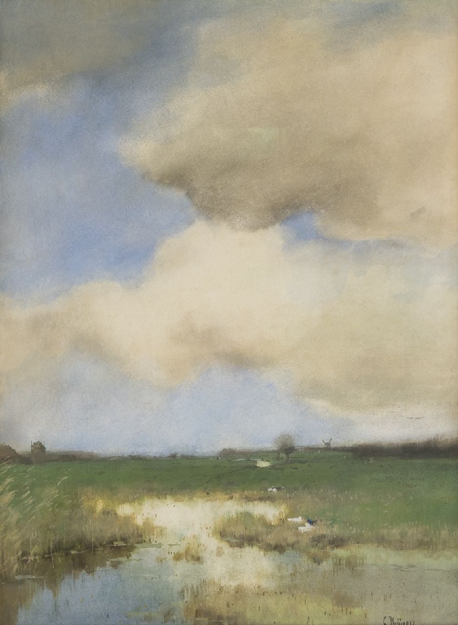 Kuijpers C.  | Cornelis Kuijpers | Watercolours and drawings offered for sale | Polder landscape, watercolour on paper 52.4 x 38.6 cm, signed l.r.