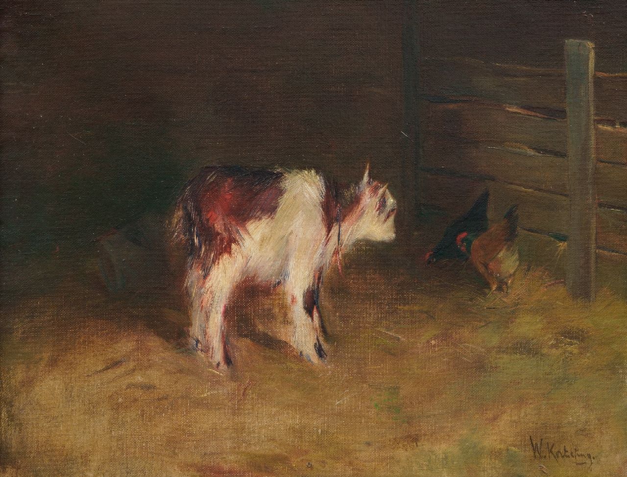 Korteling W.  | Willem Korteling, A goat and chicken, oil on canvas 31.0 x 40.1 cm, signed l.r.