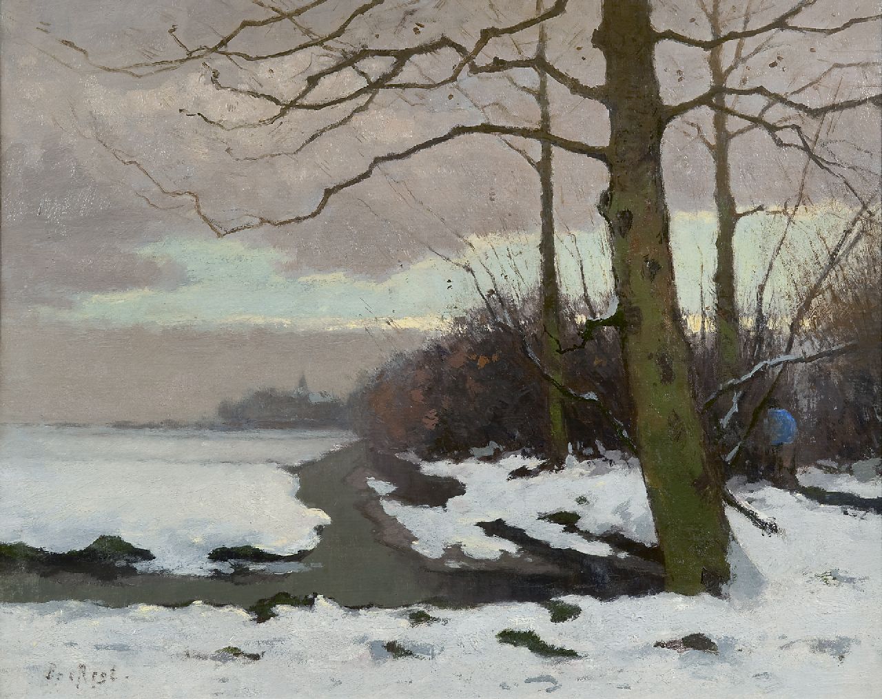 Regt P. de | Pieter 'Piet' de Regt, Polder landscape in the snow, oil on canvas 44.2 x 55.5 cm, signed l.l.