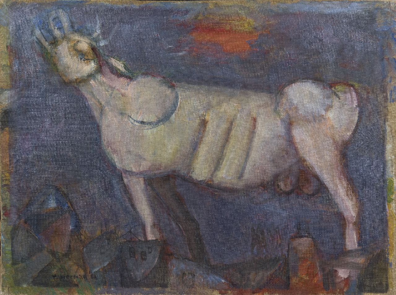 Bierman R.  | Rudi Bierman | Paintings offered for sale | Roaring bull, oil on canvas 60.5 x 80.5 cm, signed l.l. and on the reverse and dated '52