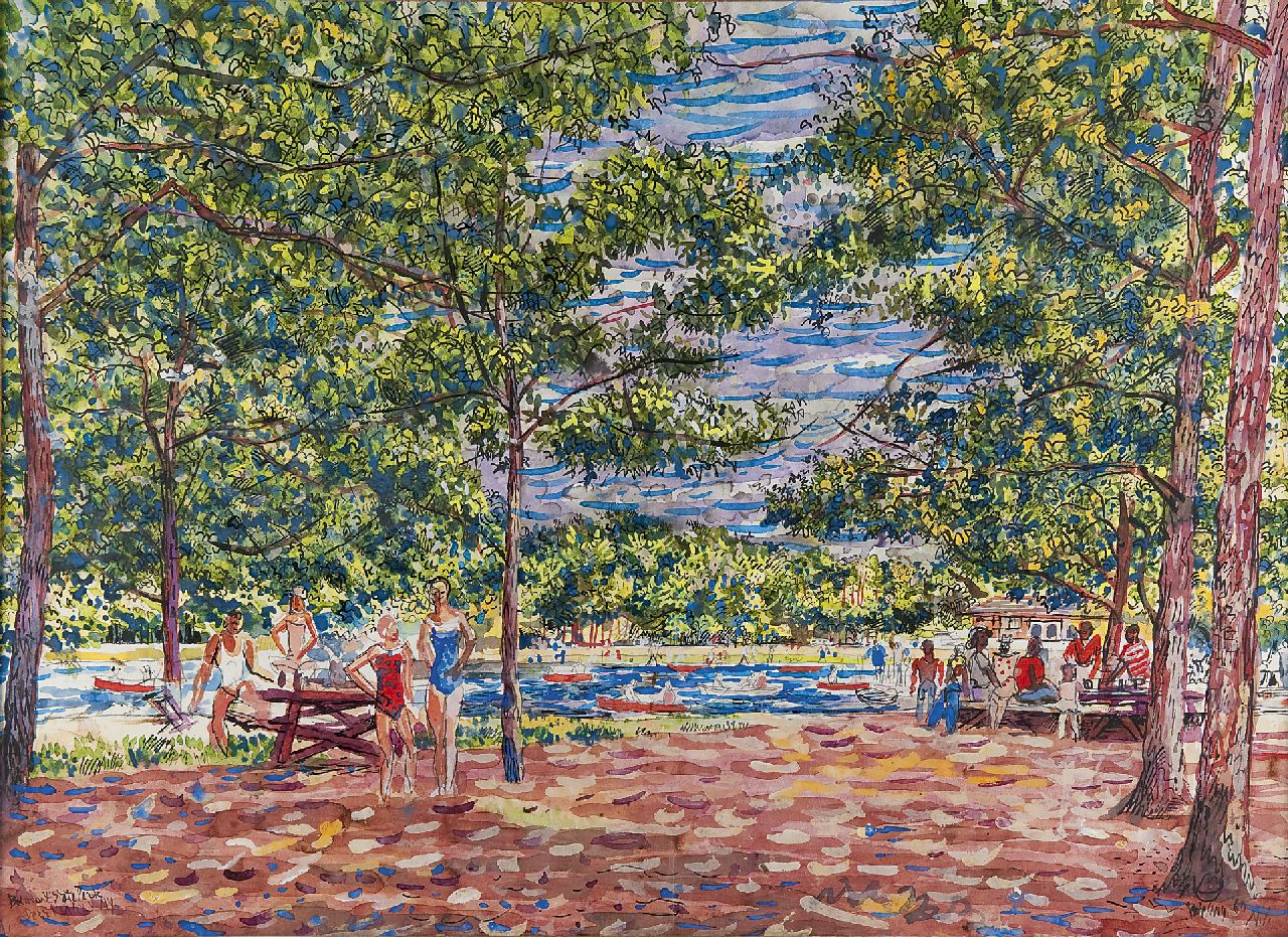 Bieling H.F.  | Hermann Friederich 'Herman' Bieling, Summer in Belmont State Park, New York, watercolour on paper 57.0 x 78.0 cm, signed l.r. and dated '60
