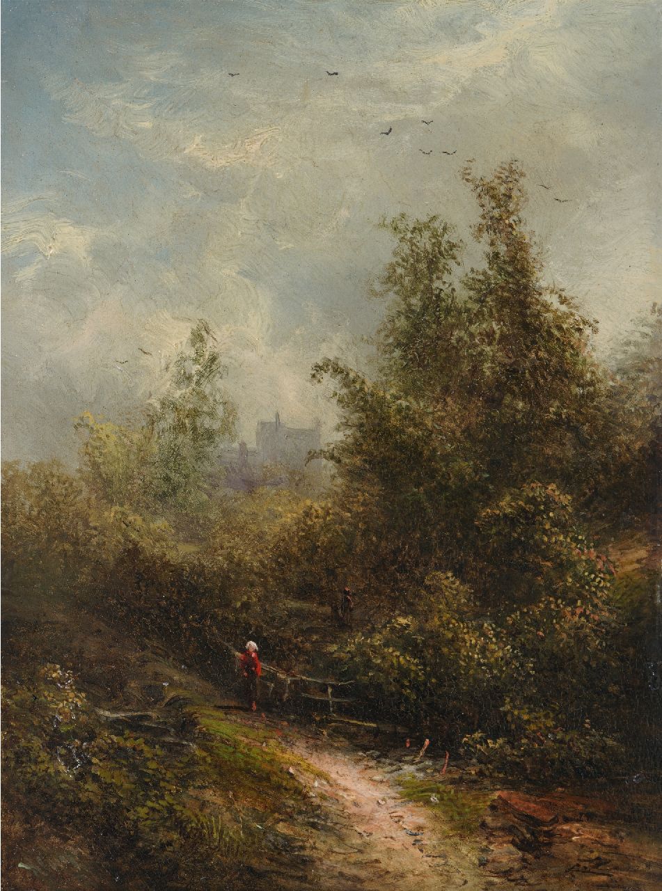 Kluyver P.L.F.  | 'Pieter' Lodewijk Francisco Kluyver | Paintings offered for sale | Forest path, oil on panel 22.1 x 16.5 cm, signed l.l. and without frame