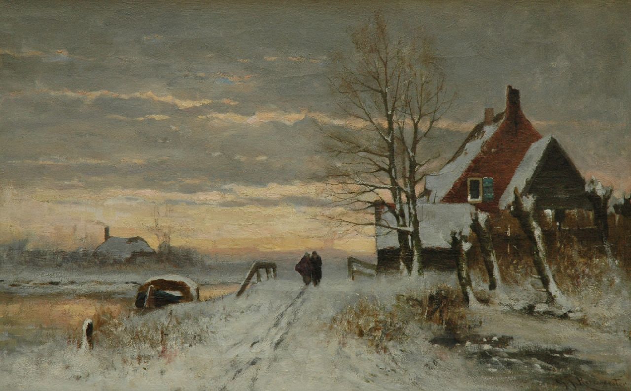 Roermeester G.J.  | Gerardus Johannes Roermeester, Winter twilight, oil on canvas 44.0 x 66.4 cm, signed l.r.