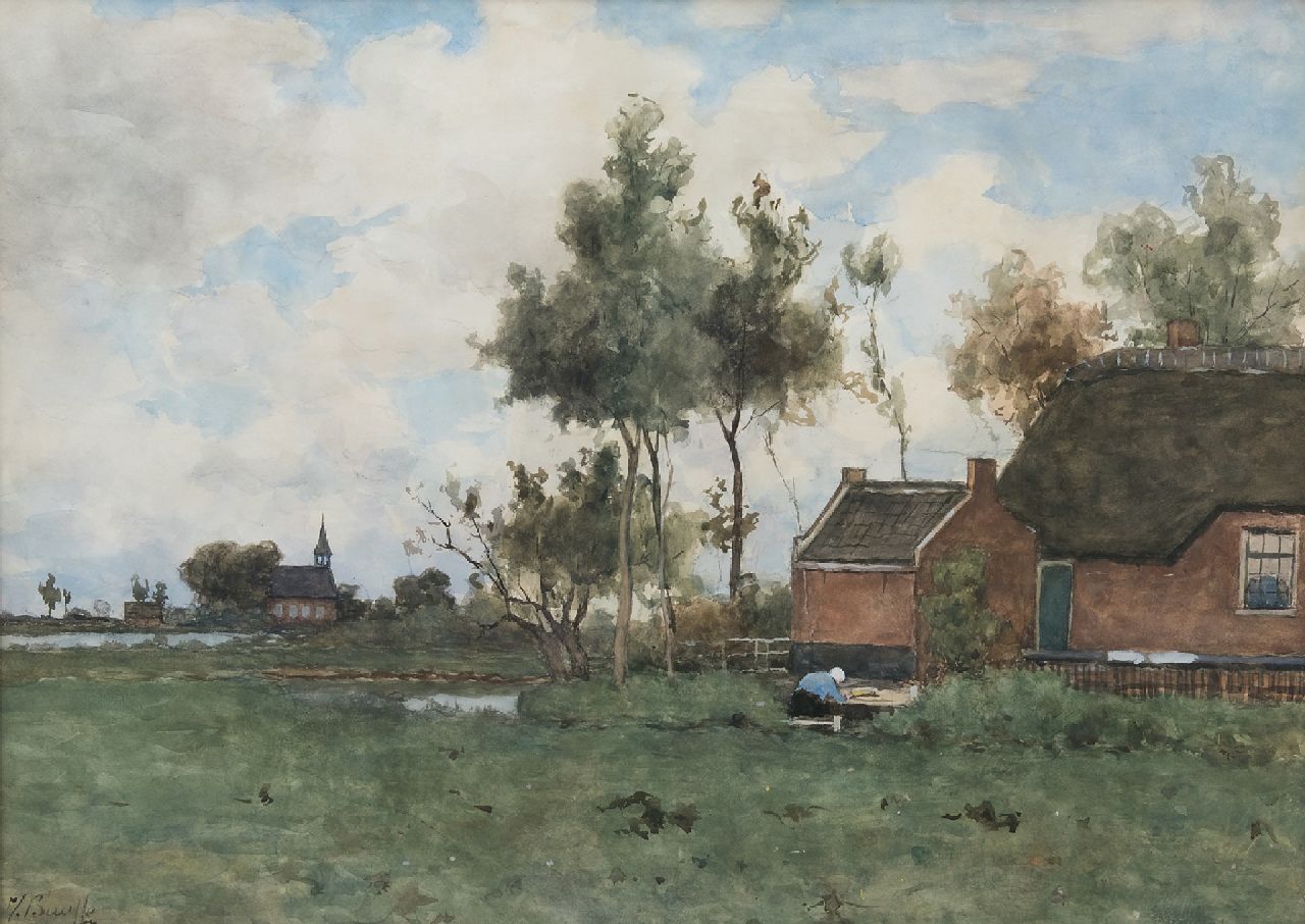 Bauffe V.  | Victor Bauffe | Watercolours and drawings offered for sale | A farmstead near Noorden, watercolour on paper 46.9 x 65.2 cm, signed l.l.