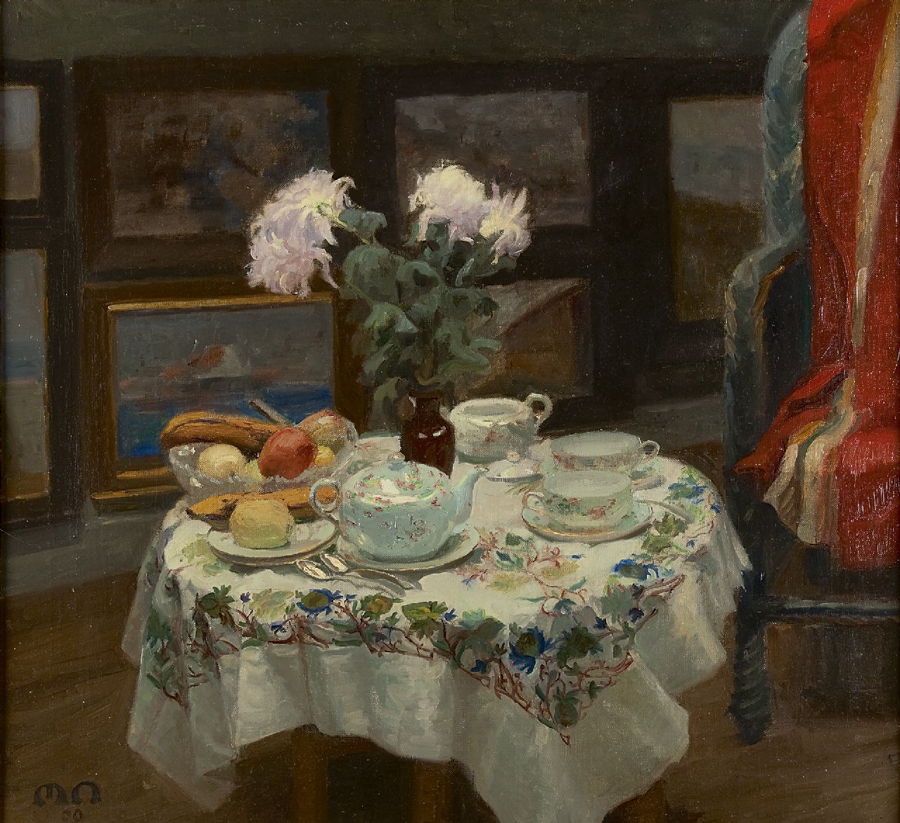 Max Nathan | The tea table, oil on canvas, 69.2 x 75.1 cm, signed l.l. with initials and dated '09
