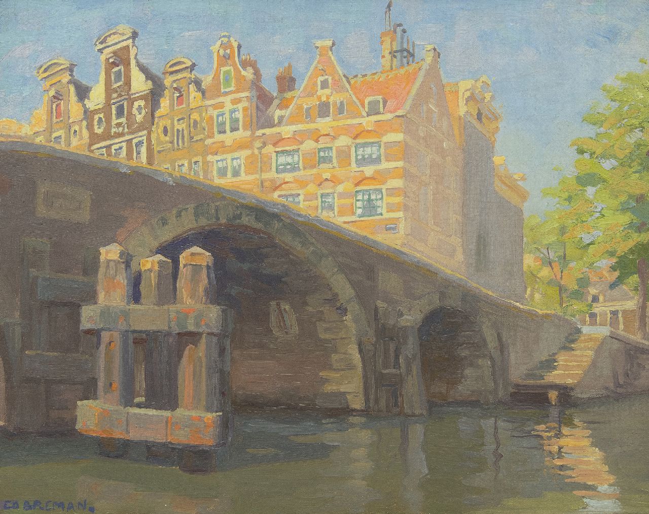 Breman A.J.  | Ahazueros Jacobus 'Co' Breman, Corner Prinsengracht/Brouwersgracht, Amsterdam, oil on canvas 30.4 x 38.7 cm, signed l.l.