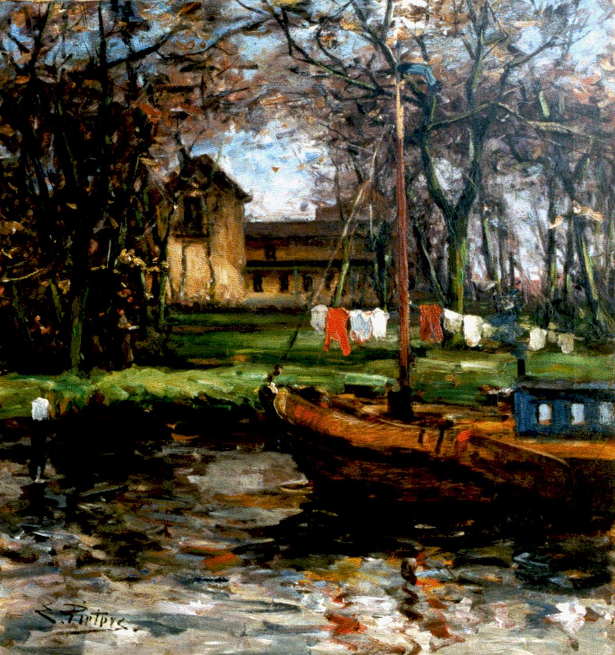 Pieters E.  | Evert Pieters, The Tolhuis along the river IJ, oil on canvas 76.8 x 70.6 cm, signed l.l.