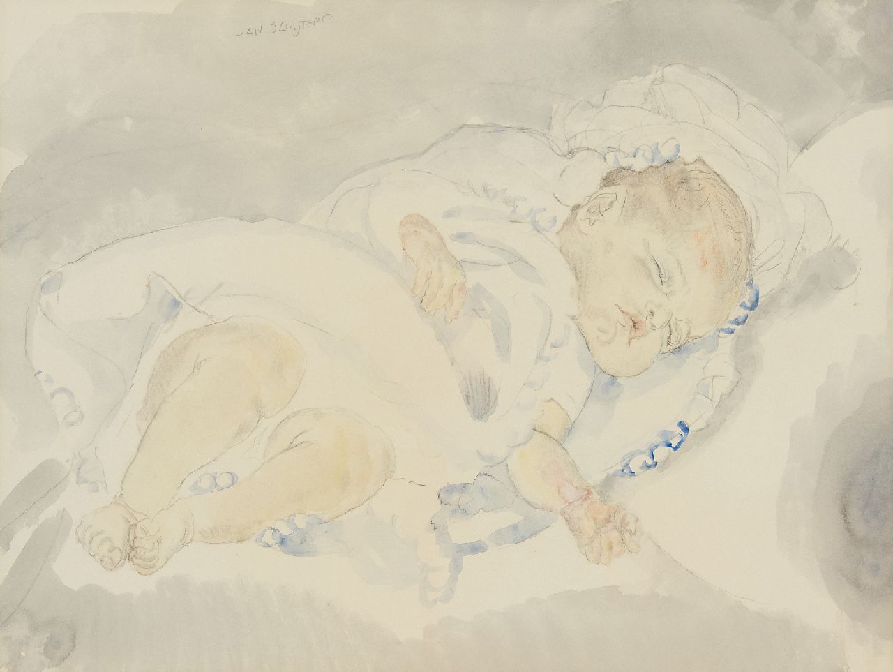 Sluijters J.C.B.  | Johannes Carolus Bernardus 'Jan' Sluijters | Watercolours and drawings offered for sale | Sleeping baby, pencil and watercolour on paper 46.5 x 58.5 cm, signed u.l.