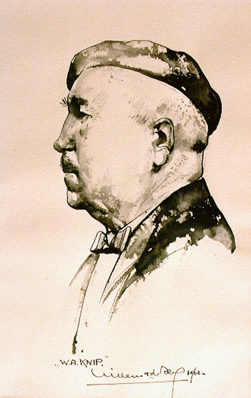 Berg W.H. van den | 'Willem' Hendrik van den Berg, A portrait of W.A. Knip, watercolour on paper 17.5 x 11.5 cm, signed l.c. and dated 1962