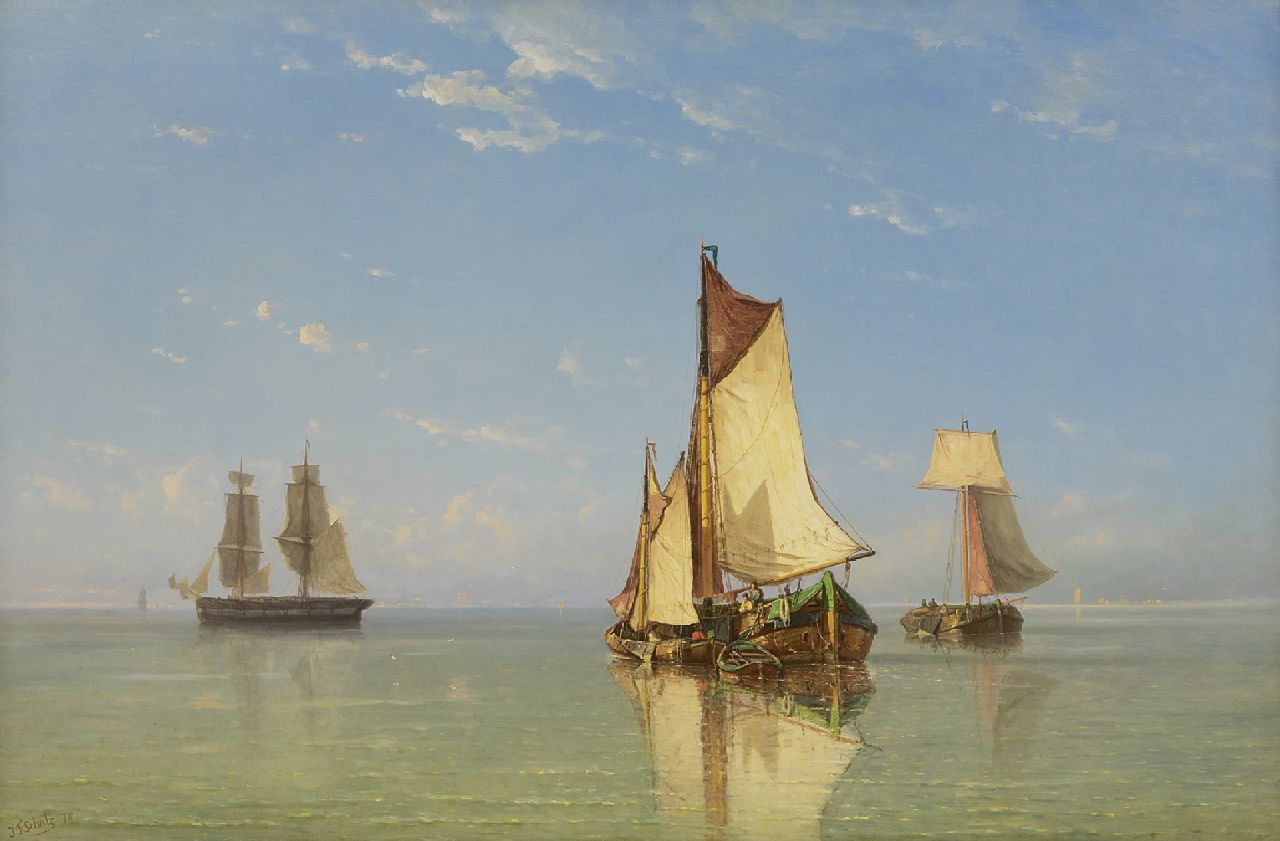 Jan Frederik Schütz | Ships on calm water, oil on canvas, 70.1 x 104.9 cm, signed l.l. and dated '78