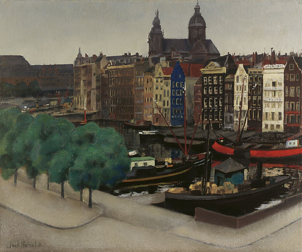 Hamel J.G.  | Jacobus Gerardus 'Jack' Hamel | Paintings offered for sale | A view of the Damrak with the St.-Nicolaaskerk, oil on canvas 50.3 x 60.0 cm, signed l.l. and dated '31