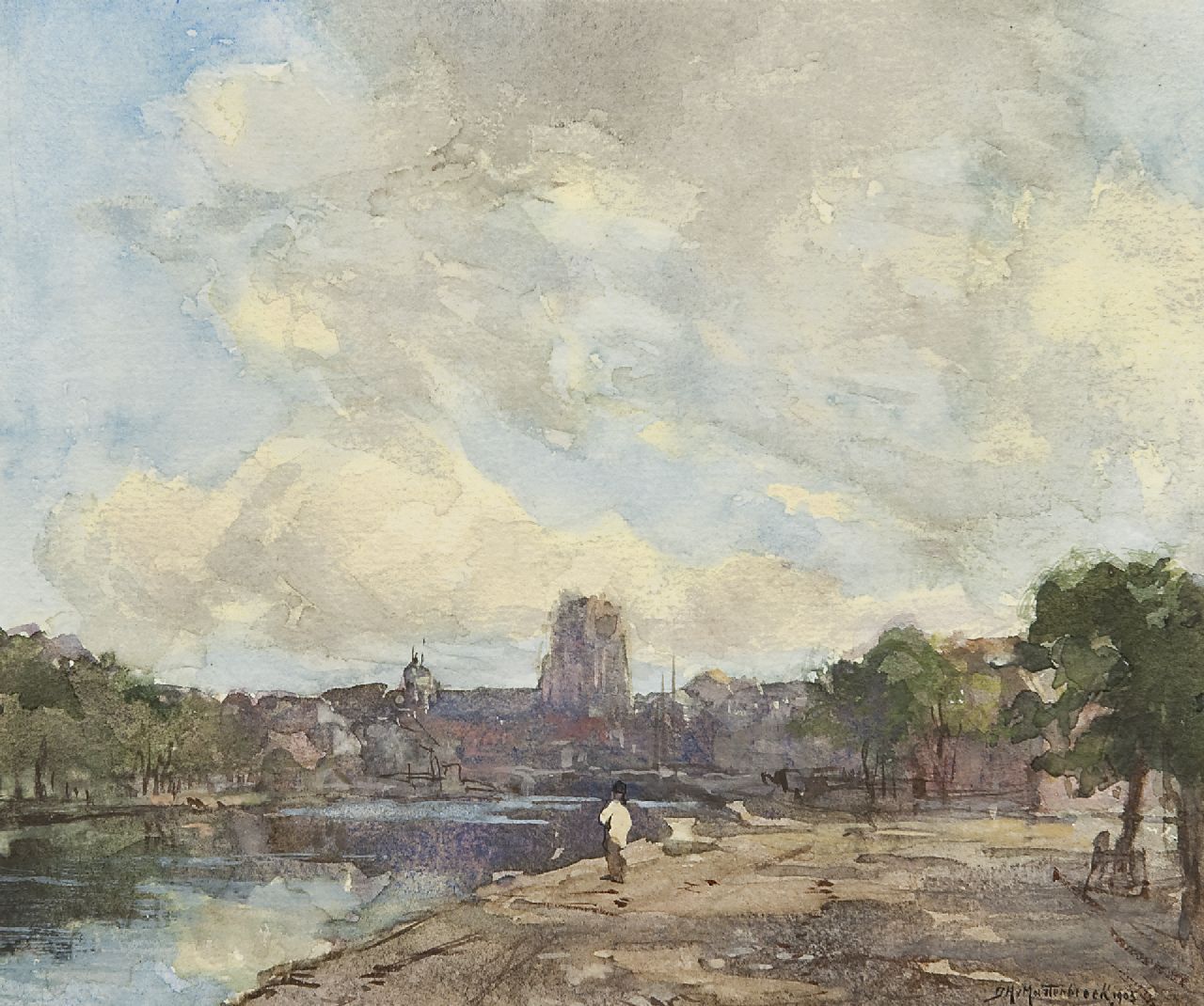 Mastenbroek J.H. van | Johan Hendrik van Mastenbroek, View at Rotterdam, watercolour on paper 20.0 x 23.7 cm, signed l.r. and dated 1903