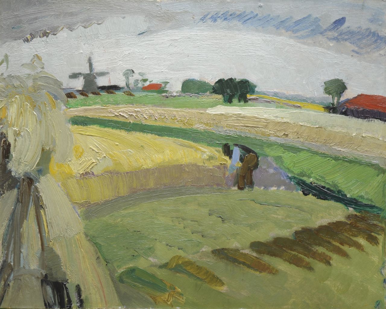 Smet G. de | Gustave de Smet, A farmer working on the land, oil on board 40.1 x 50.4 cm