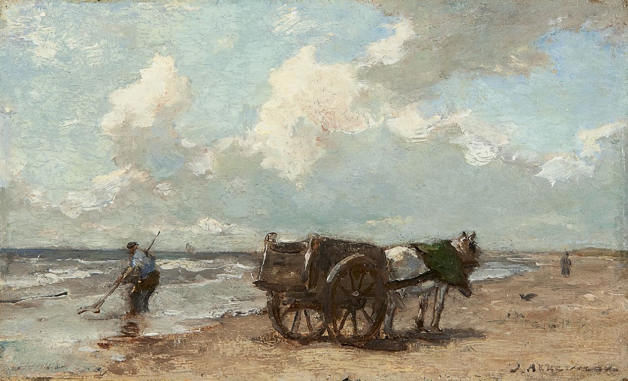 Akkeringa J.E.H.  | 'Johannes Evert' Hendrik Akkeringa, Shell fishing along the coast, oil on panel 14.6 x 23.8 cm, signed l.r.