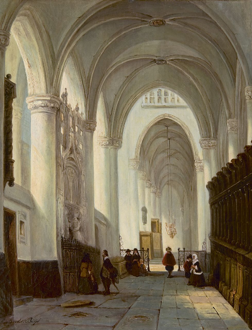 Buys G.M.  | Geertruida Maria Buys, Interior of the Grote Kerk in Breda, with the memorial stone of Engelbert I of Nassau, oil on canvas 40.9 x 32.9 cm, signed l.l.