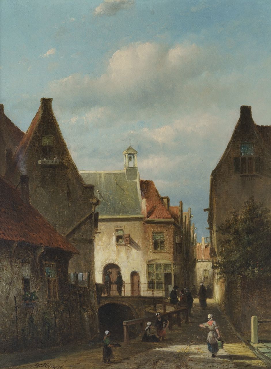Vertin P.G.  | Petrus Gerardus Vertin, A view of the 'Zakkendragershuisje' and the 'Achterwater' in Delfshaven, Rotterdam, oil on panel 33.7 x 24.7 cm, signed l.l. and dated '56