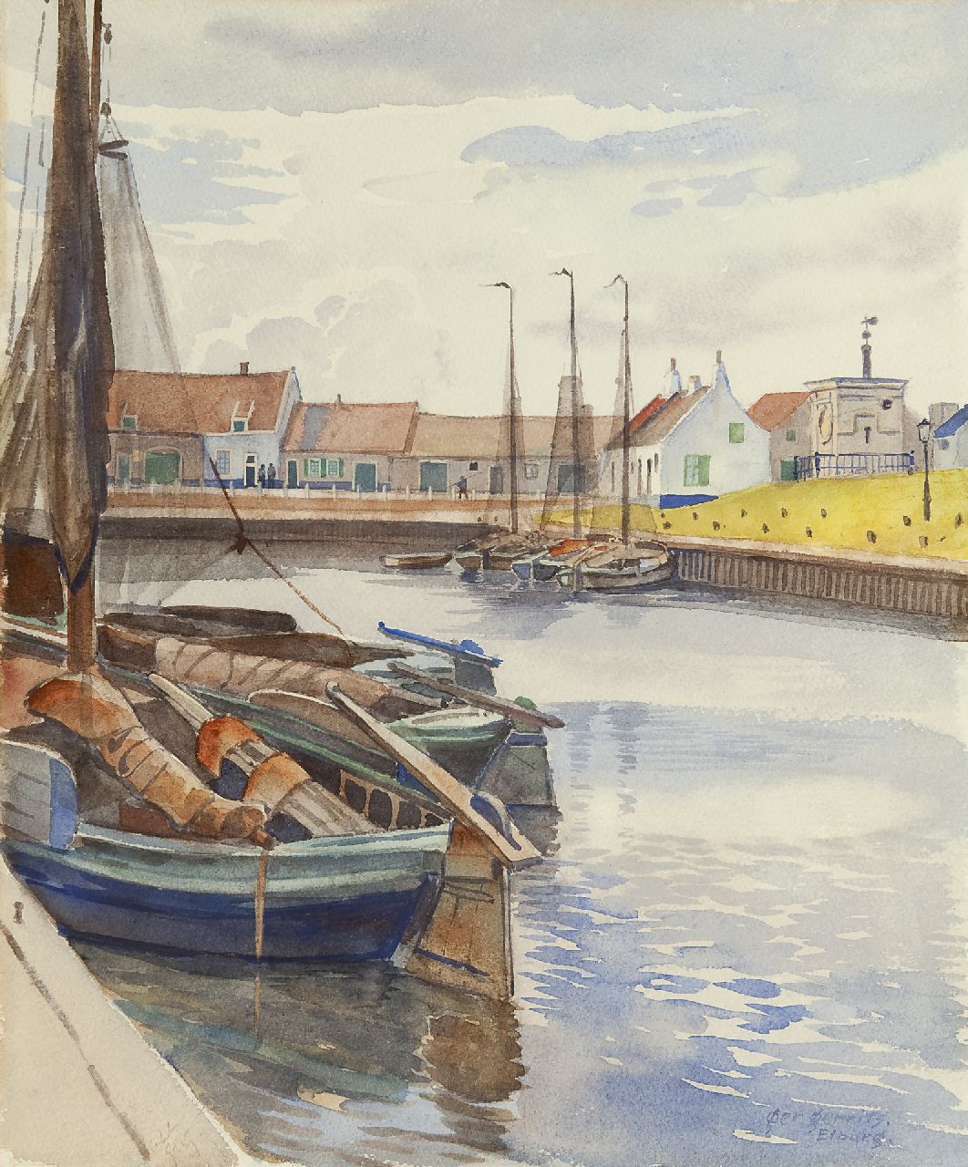 Gerrits G.J.  | Gerrit Jacobus 'Ger' Gerrits | Watercolours and drawings offered for sale | Harbourview, Elburg, watercolour on paper 37.7 x 30.9 cm, signed l.r. and painted ca. 1939