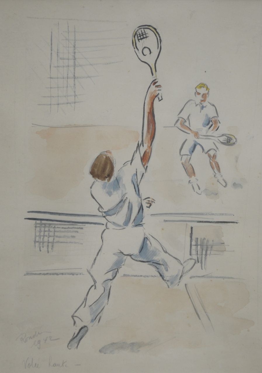 Franse School, 20e eeuw   | Franse School, 20e eeuw | Watercolours and drawings offered for sale | Tennis players, mixed media on paper 27.5 x 19.5 cm, signed l.l. ('Ronde' vague) and dated 1942