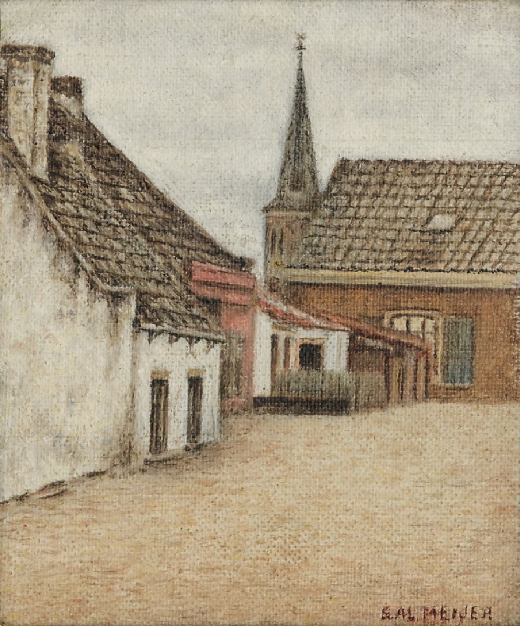 Meijer S.  | Salomon 'Sal' Meijer | Paintings offered for sale | A village view (possibly Zandvoort), oil on canvas laid down on board 14.5 x 11.3 cm, signed l.r.