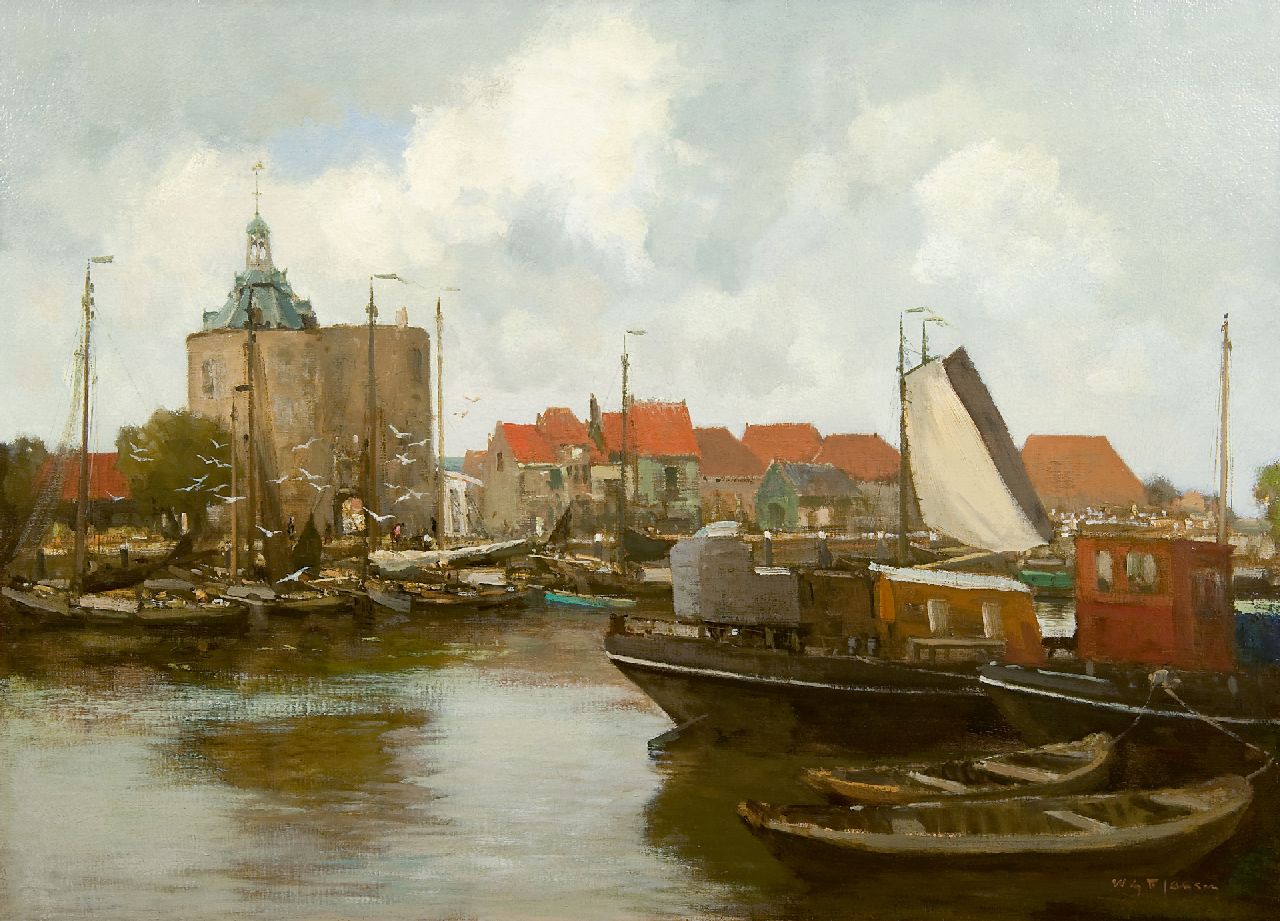 Jansen W.G.F.  | 'Willem' George Frederik Jansen | Paintings offered for sale | The harbour of Enkhuizen with the Drommedaris tower, oil on canvas 71.8 x 99.3 cm, signed l.r.