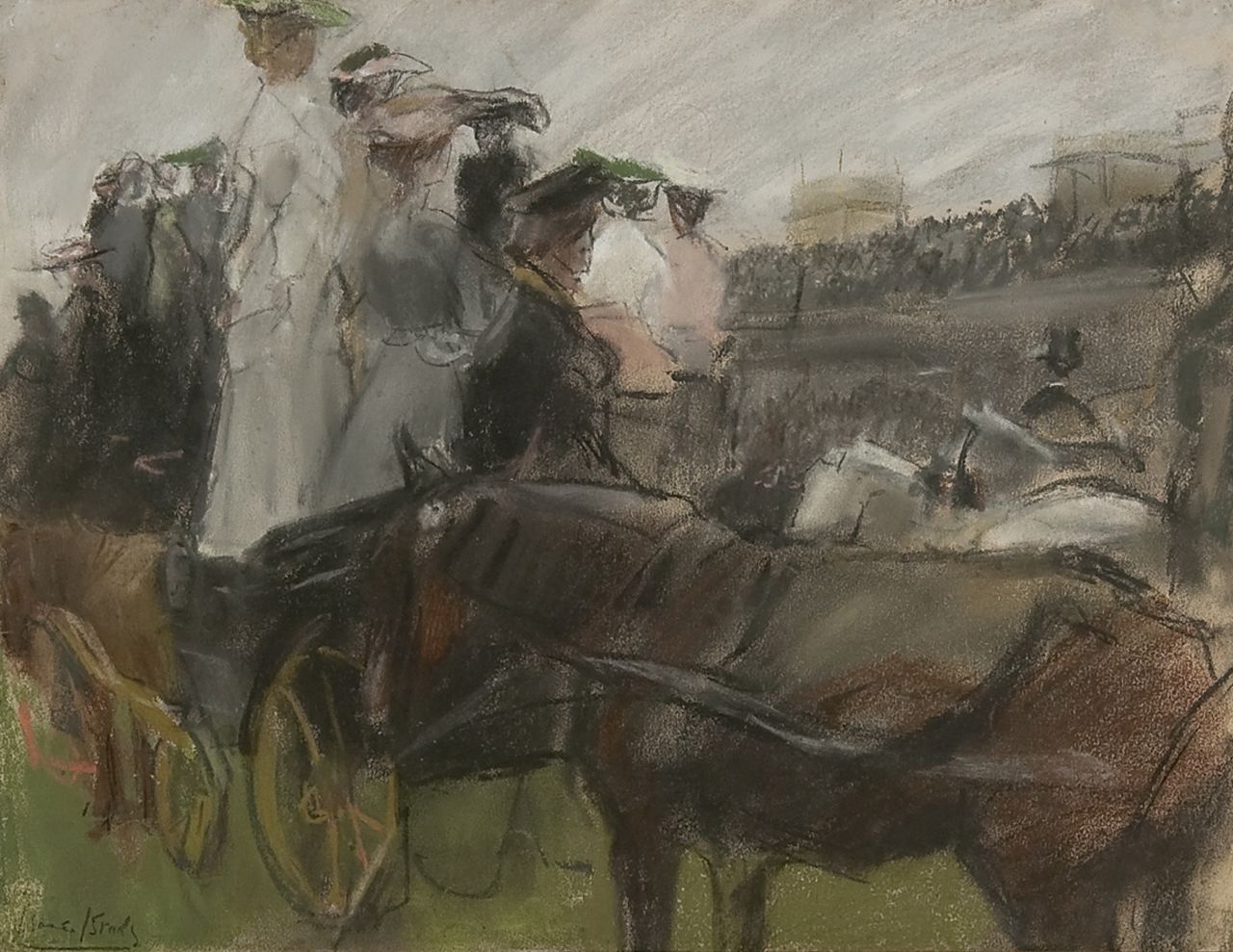 Israels I.L.  | 'Isaac' Lazarus Israels, At the Longchamp races, Paris, pastel and pencil on paper 30.5 x 40.0 cm, signed l.l. and executed ca. 1900