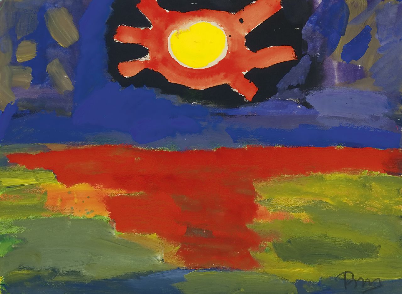 Benner G.  | Gerrit Benner, Sunset, watercolour and gouache on paper 55.6 x 75.4 cm, signed l.r.