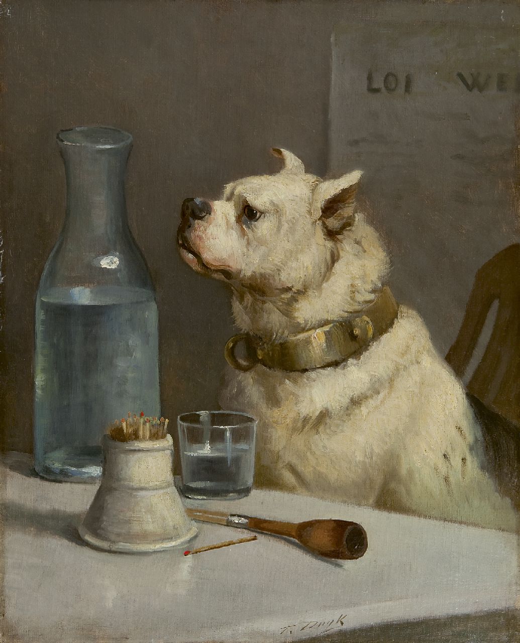 Duyk F.  | François Duyk, The thirsty dog, oil on canvas 50.1 x 40.1 cm, signed l.m.