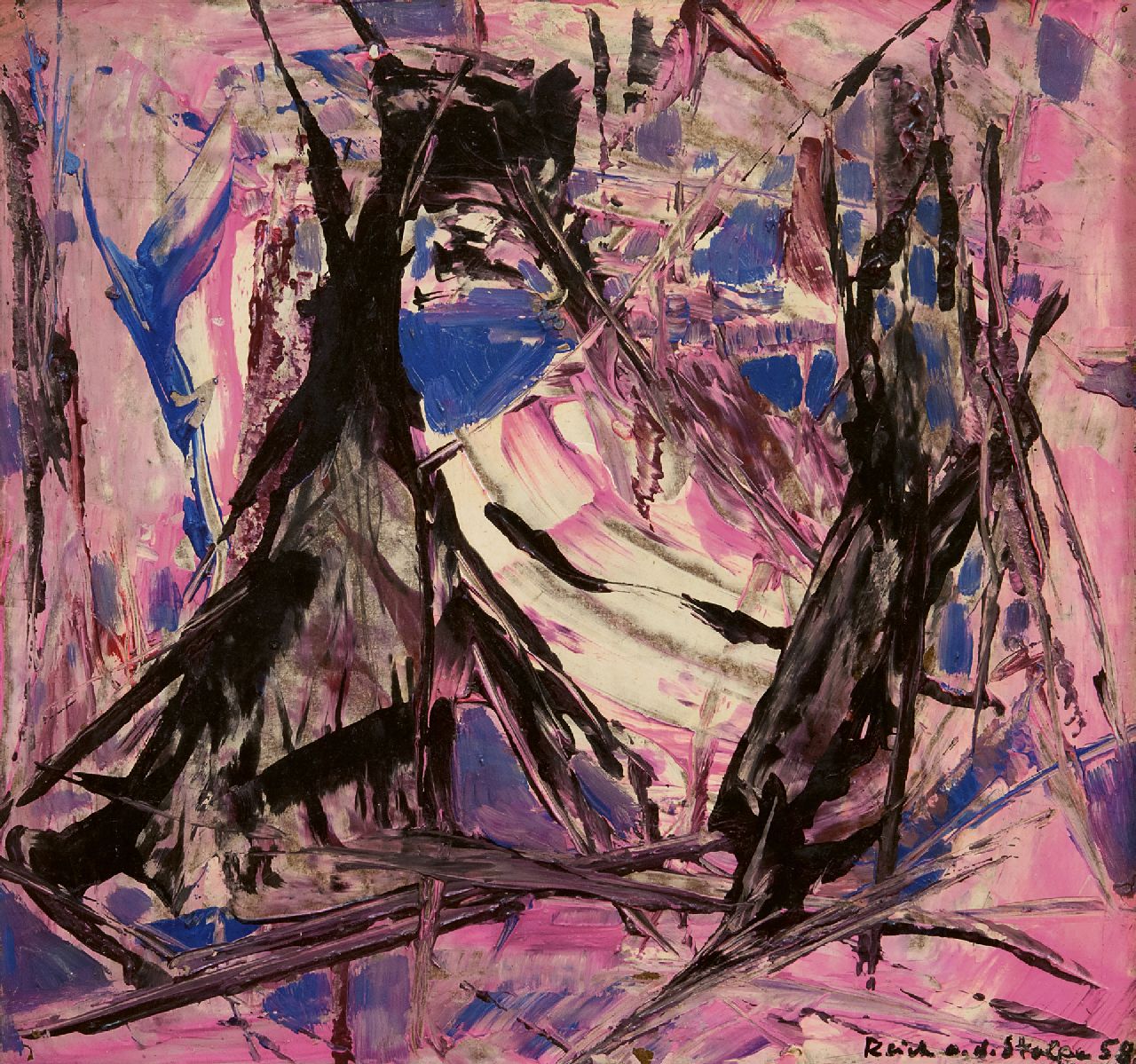 Reich an der Stolpe S.  | Siegfried Reich an der Stolpe | Paintings offered for sale | Violet room, oil on fiberboard 29.9 x 32.0 cm, signed l.r. and dated '58