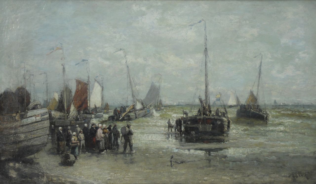 Chase H.  | Harry Chase, Herring boats preparing, oil on canvas 66.5 x 112.5 cm, signed l.r.