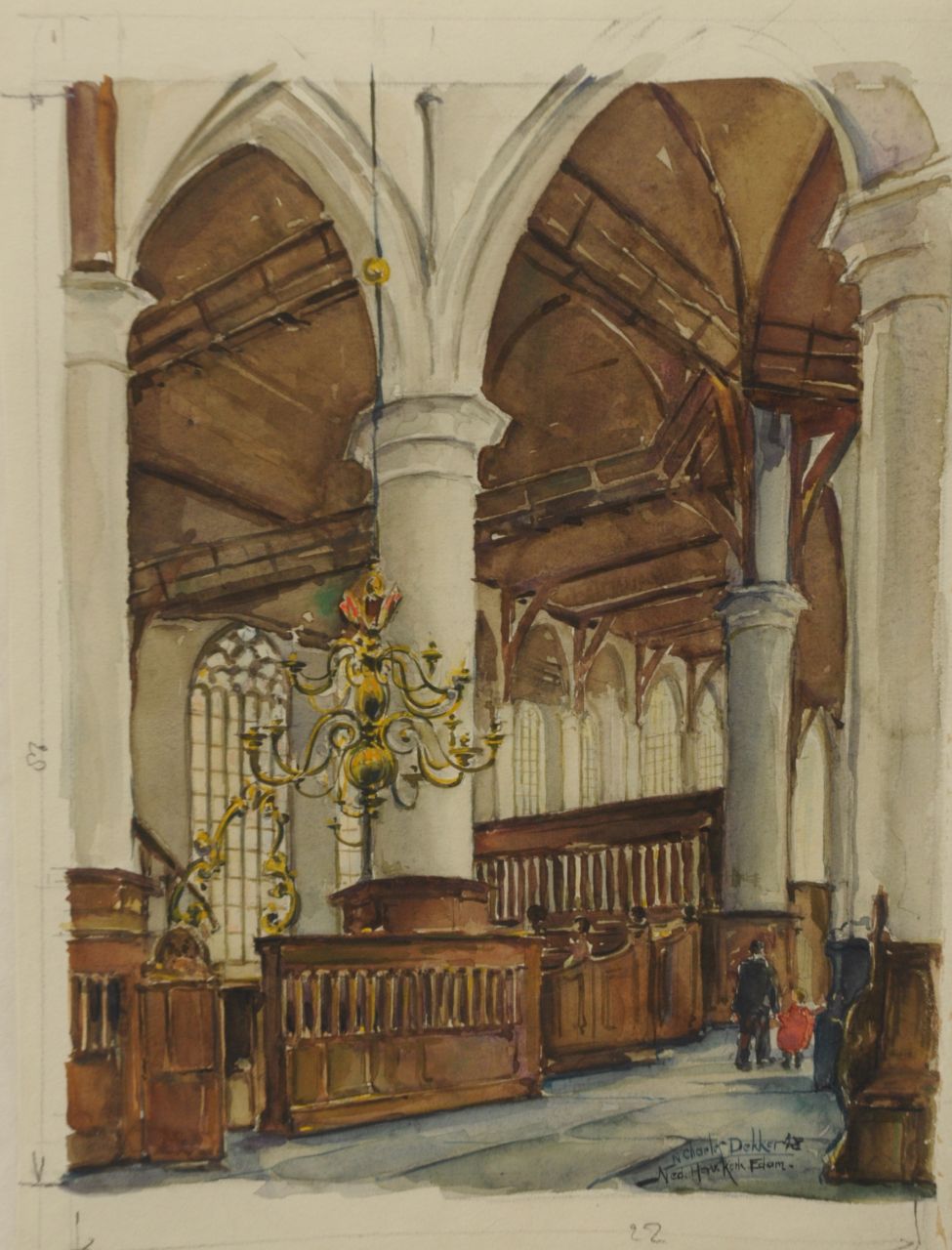 Dekker N.C.  | Nicolas Charles Dekker, The Dutch Reformed Church, Edam, watercolour on paper 32.5 x 24.4 cm, signed l.r. and dated '48
