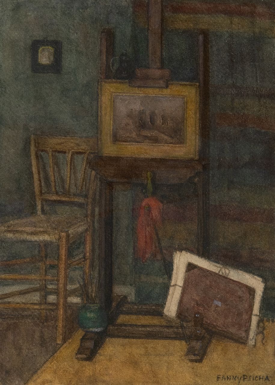 Fanny Psicha | Workshop corner, watercolour on paper, 35.4 x 25.0 cm, signed l.r. with pseudonym 'Fanny Psicha'