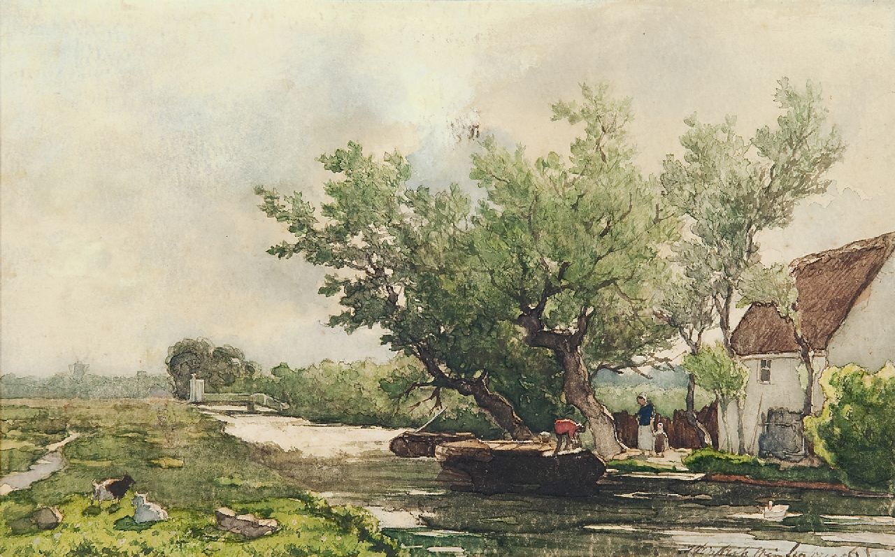 Weissenbruch H.J.  | Hendrik Johannes 'J.H.' Weissenbruch | Watercolours and drawings offered for sale | Canal along the Benoordenhoutseweg near The Hague, watercolour on paper 17.6 x 28.1 cm, signed l.r.