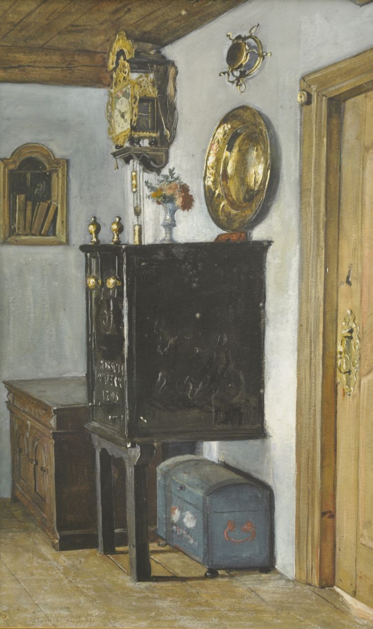 Noord-Duitse School, 19e eeuw | An East Frisian interior, watercolour on paper, 46.4 x 27.9 cm, signed l.l. (vague) and dated 'Niebüll' Sept. '87
