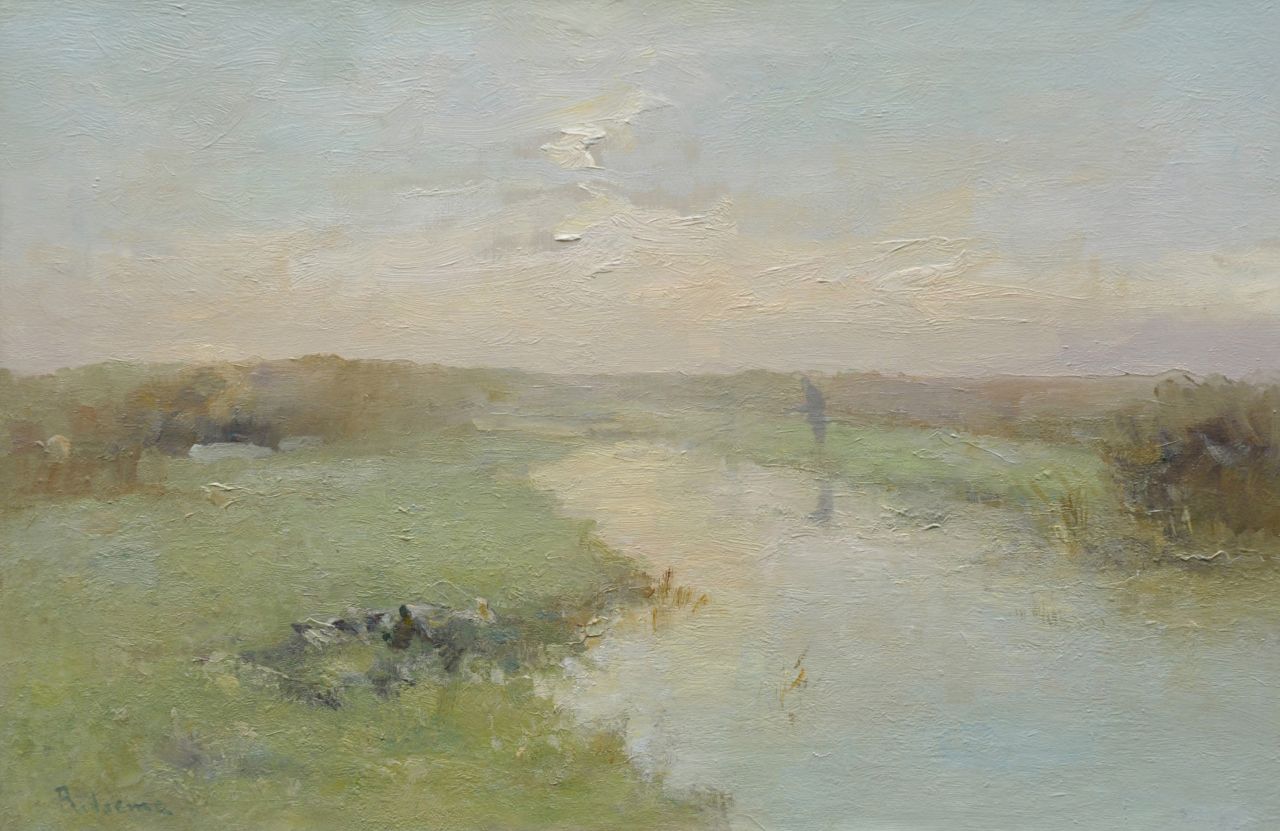Ritsema J.C.  | 'Jacob' Coenraad Ritsema, A fisherman in a polder landscape, oil on canvas 40.5 x 60.6 cm, signed l.l. and verkocht