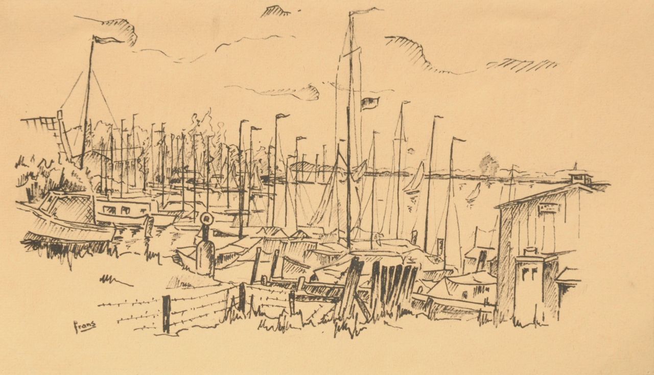 Letanche F.  | Frans Letanche, Harbourscene, pen and ink on paper 17.8 x 30.7 cm, signed l.l. and on the reverse