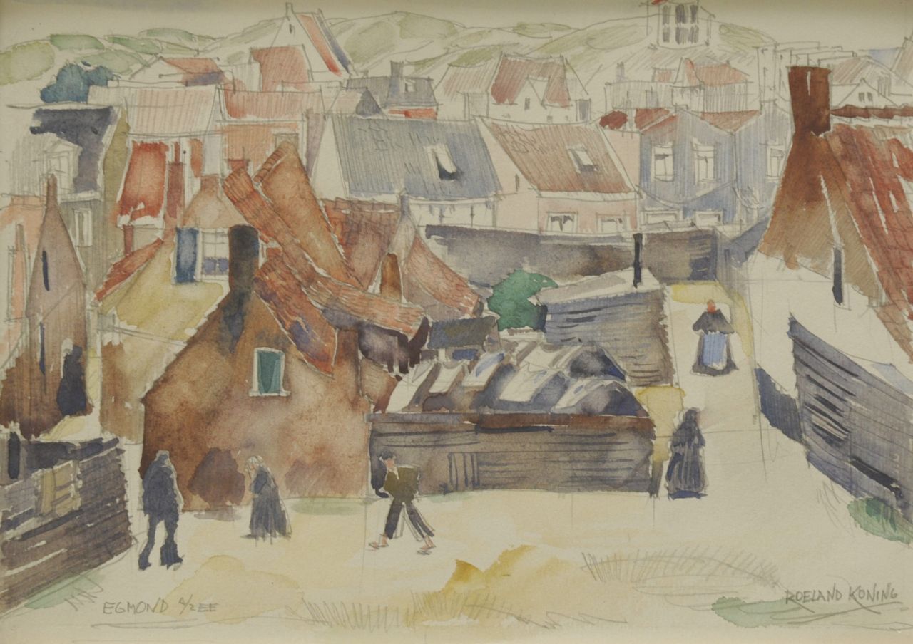 Koning R.  | Roeland Koning, A view of Egmond aan Zee, pencil and watercolour on paper 20.0 x 28.0 cm, signed l.r. and painted ca. 1924-1934