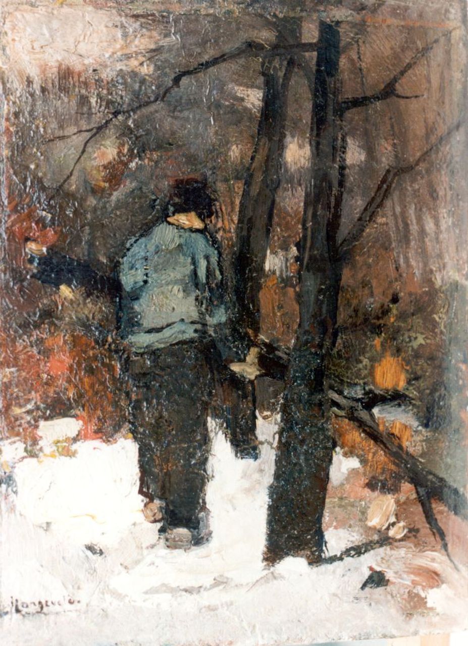 Langeveld F.A.  | Franciscus Arnoldus 'Frans' Langeveld, Gathering wood, oil on panel 18.7 x 13.8 cm, signed l.l.