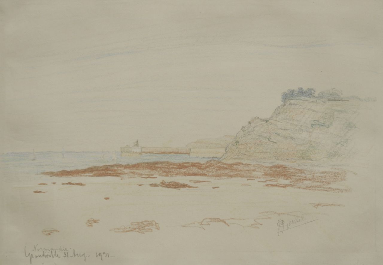 Jan Jacob Gerstel | Landscape, Normandy, chalk on paper, 23.1 x 33.6 cm, signed l.r. and dated 'Grandville 31 Aug. 1931'